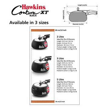 Hawkins CXT30 Contura Hard Anodized Induction Compatible Extra Thick Base Pressure Cooker, Black, 3L, 3 L - 6