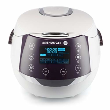Reishunger Digitaler Reiskocher (1,5l/860W/220V) Multikocher mit 12 Programmen, 7-Phasen-Technologie, Premium-Innentopf, Timer- und Warmhaltefunktion – Reis für bis zu 8 Personen - 1