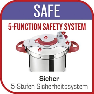 Tefal P4620733 Clipso Minut' Perfect Schnellkochtopf mit Garbkorb und Timer (6L) edelstahl/weiß/rot - 3