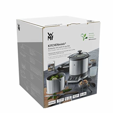 WMF KÜCHENminis Reiskocher mit Lunch-to-go-Box , Damfgarer, platzsparend, Extra To-Go-Deckel macht den Innentopf (1,0l) ohne Umfüllen zur festverschlossenen Lunchbox zum Mitnehmen, 220 W - 10