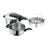 WMF Perfect Pro Schnellkochtopf Set 2-teilig 4,5l & 3,0l mit Einsatz-Set, Cromargan Edelstahl poliert, 2 Kochstufen All-In-One Drehknopf, induktionsgeeignet, spülmaschinengeeignet, Ø 22 cm - 1