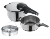 WMF Perfect Premium Schnellkochtopf Set 2-teilig 4,5l & 3,0l mit Einsatz-Set, Cromargan Edelstahl poliert, 2 Kochstufen Einhand-Kochstufenregler, induktionsgeeignet, spülmaschinengeeignet, Ø 22 cm - 1