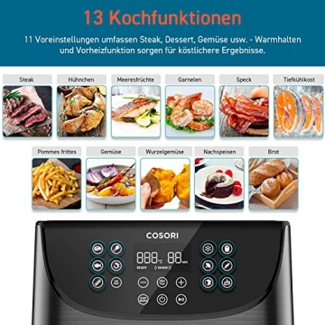 COSORI Heißluftfritteuse 5,5L XXL Friteuse Heissluft Fritteusen Air Fryer mit Digitalem LED-Touchscreen, 11 Programmen, Vorheizen&Warmhalten, Shake-Modus, 100 Rezepte auf Deutsch, ohne Öl, 1700W - 3