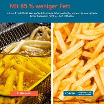 COSORI Heißluftfritteuse 5,5L XXL Friteuse Heissluft Fritteusen Air Fryer mit Digitalem LED-Touchscreen, 11 Programmen, Vorheizen&Warmhalten, Shake-Modus, 100 Rezepte auf Deutsch, ohne Öl, 1700W - 4